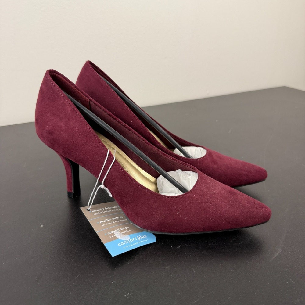 Comfort Plus Janine Pump Heels Women's 6 Wine Pointed Toe Kitten Slip-On 1639752